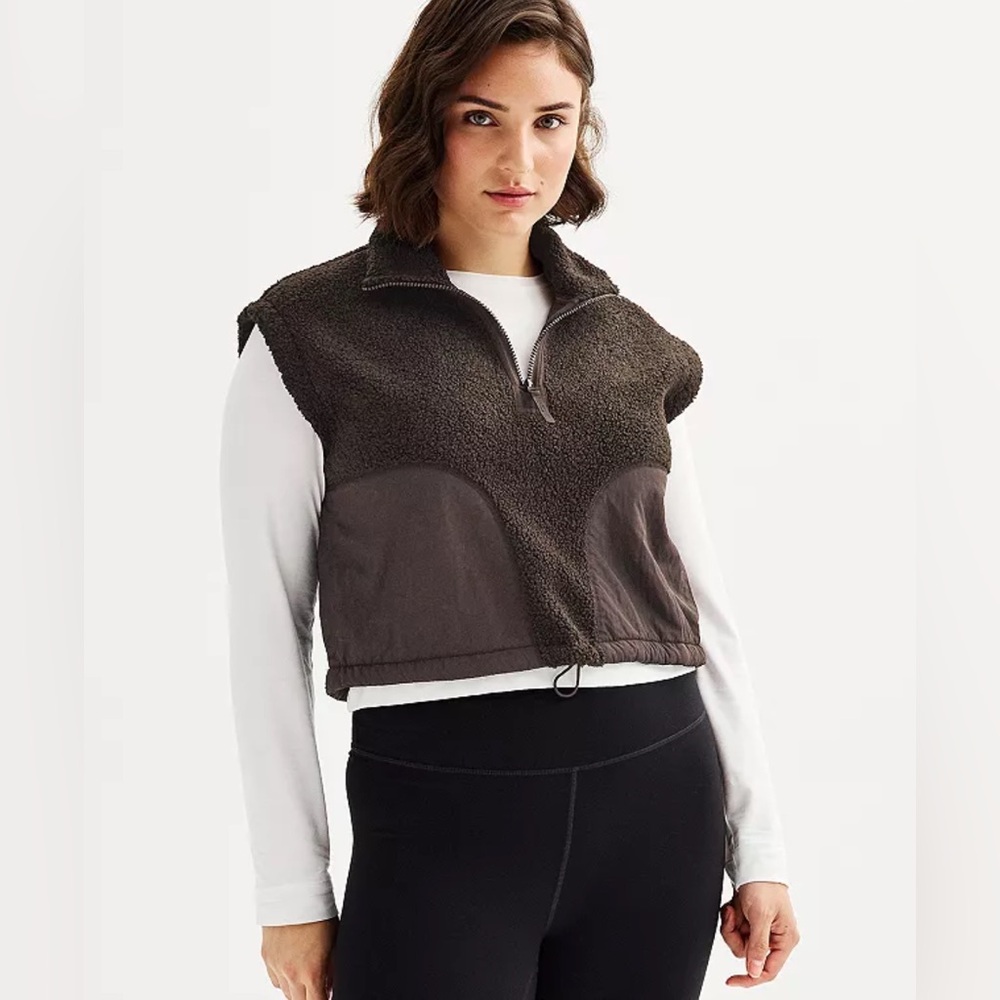 Women's FLX Oversized Cropped High Pile Vest (2): Plum M and Black M